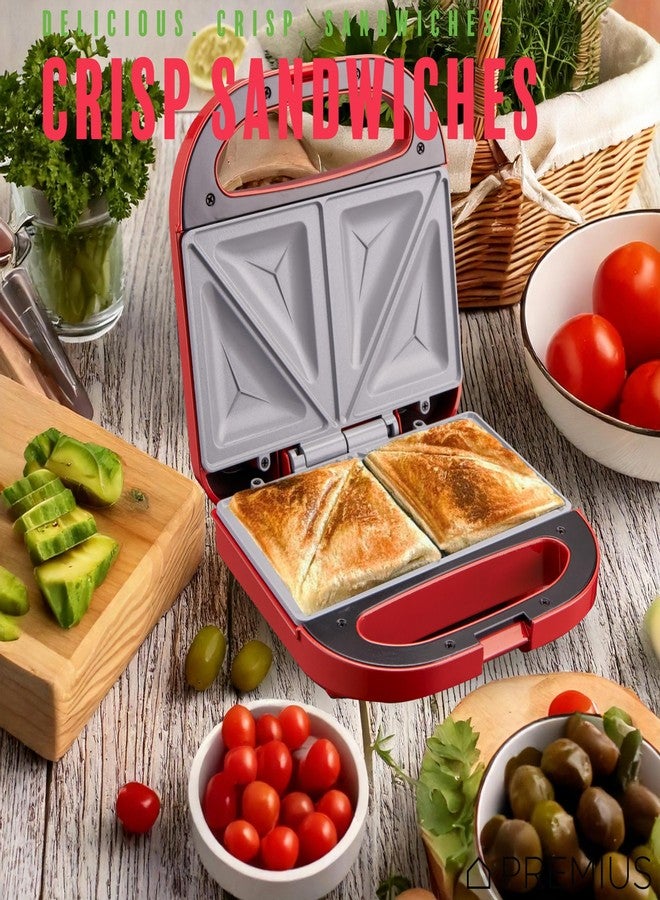 PREMIUS Ceramic NonStick Double Slice Sandwich Maker, Indicator Lights, Cool Touch Handle, Great for Grilled Cheese, French Toast, Tuna Melt, Egg & Cheese and Pancake Sandwich, Easy Clean (Red) - Image 3